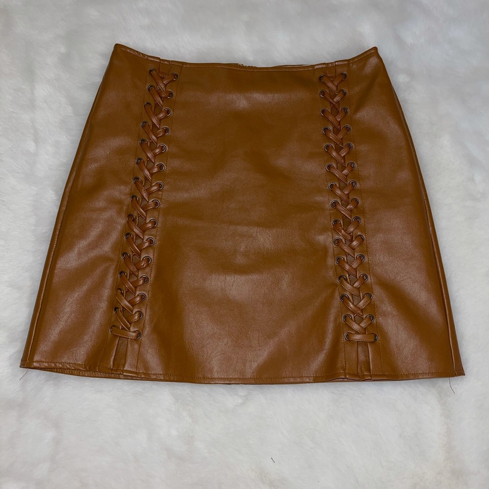 Brown leather mini skirt